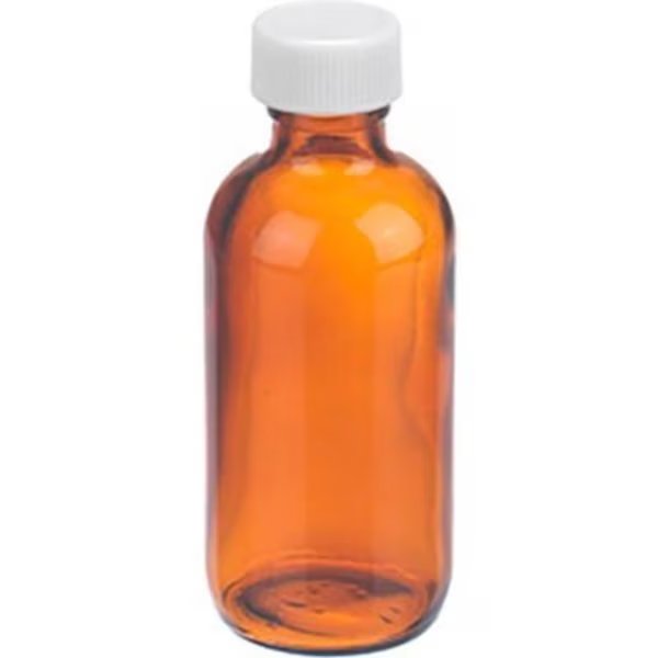 Wheaton® 2 oz Amber Glass Boston Round Bottles, PP Caps, PTFE Liner, Case of 24, Cp Lab Safety., Mfr#: W216843